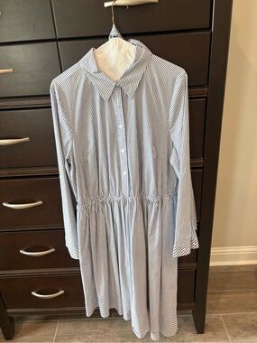Lane Bryant Blue and White Striped Shirt Dress